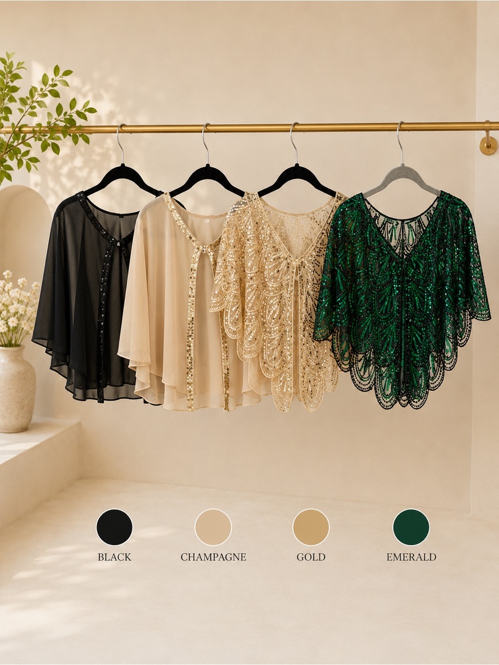 Elegant Sequin Cape Top - Emerald